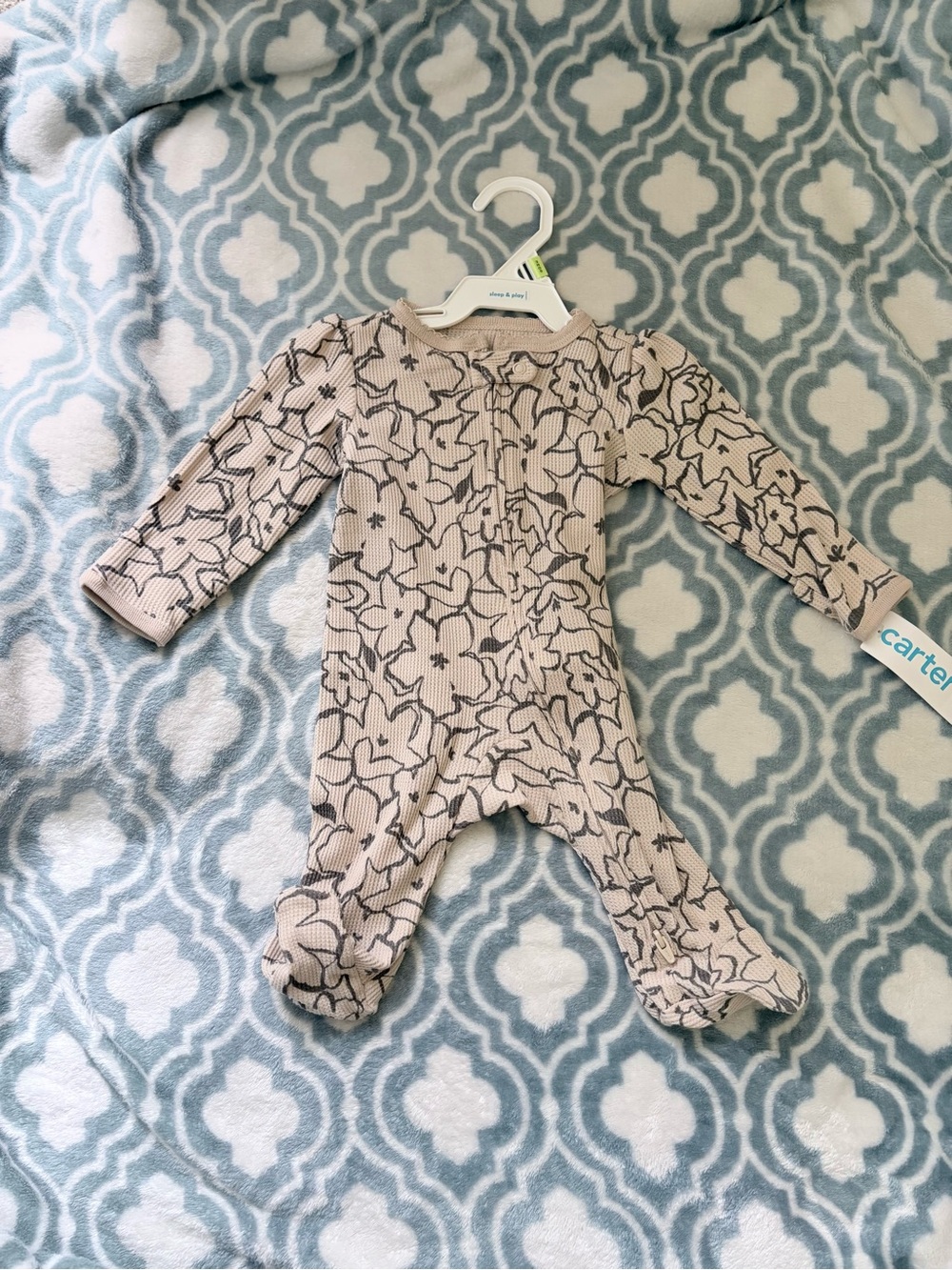 NWT Carter's Cream Footed One-Piece with Black Floral Print Size 3M